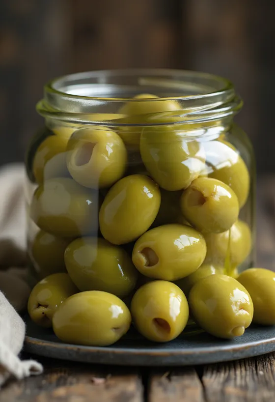 Fresh green olives with smooth skin.
