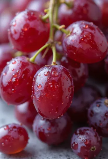 Close-up of seedless red grapes, fresh and juicy berries with deep red skin