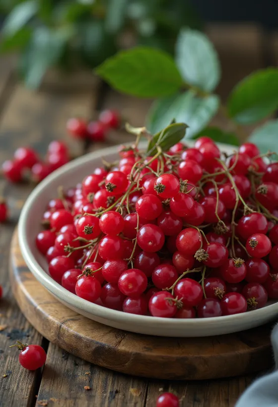 Red elderberries, bright red colour and slight glossy surface