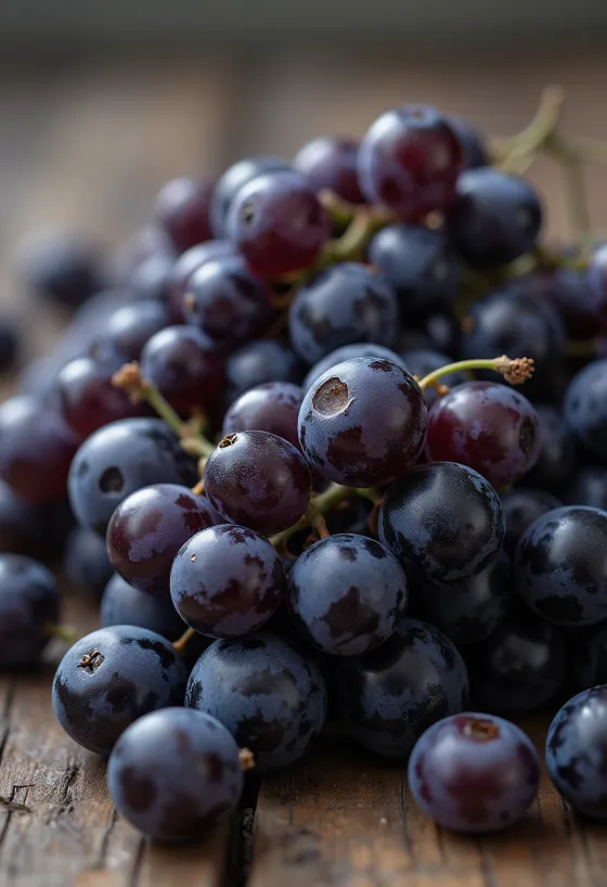 Close-up of Othello grapes, fresh and juicy berries with deep purple-black skin