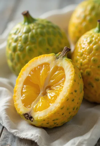 Ugli fruit with yellow-green rind and orange flesh