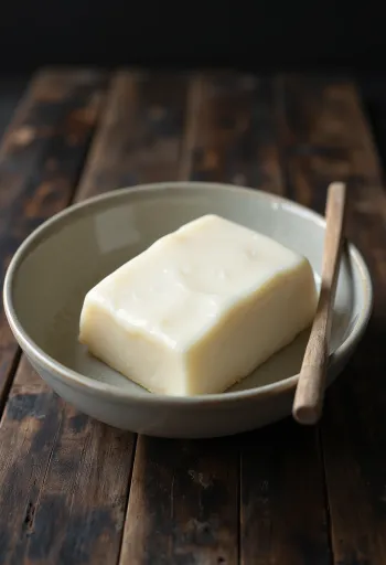 Raw pork fat in a small bowl surrounded by unprocessed fat pieces