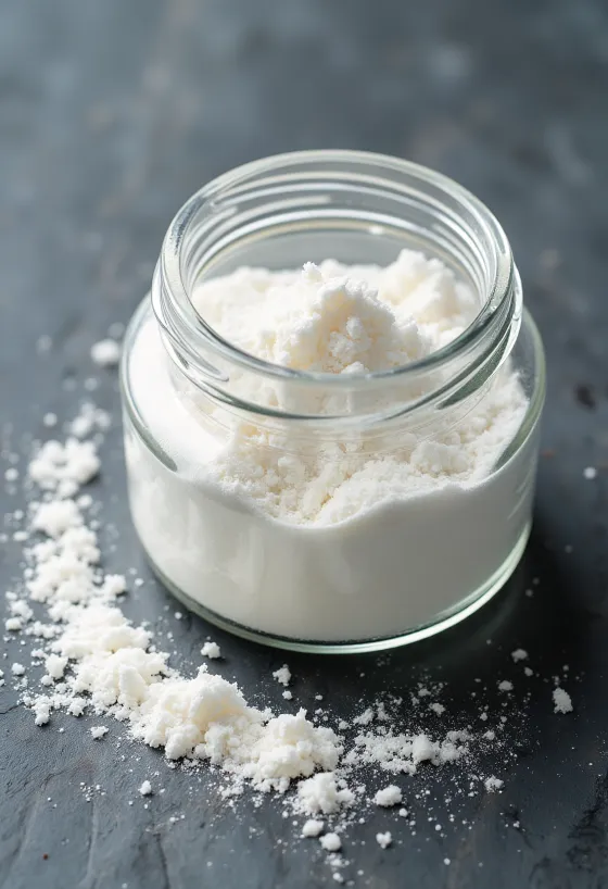 Pectin powder in a small bowl with a wooden spoon on a light, neutral background