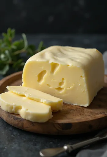 Cultured butter in a small vessel with cultured cream drops