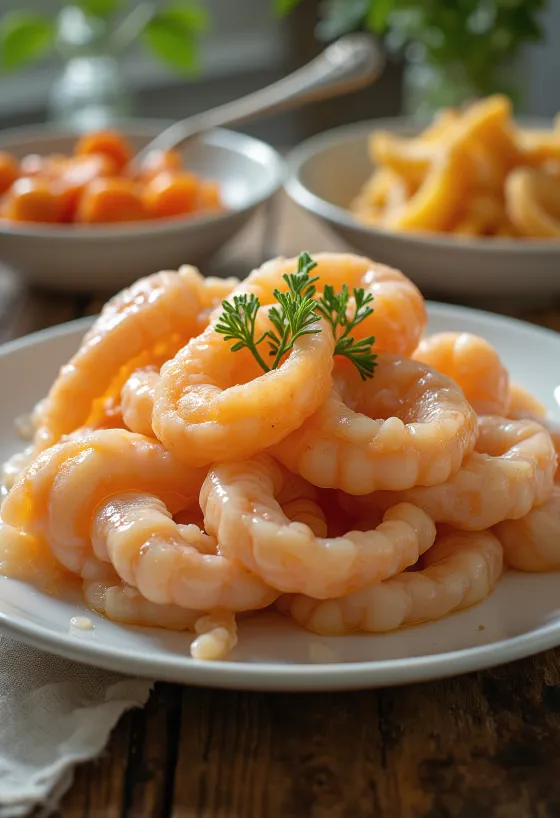 Fresh cockle meat on ice with lemon and parsley
