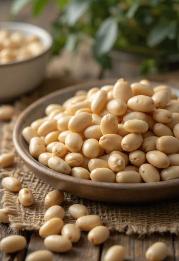 Dried Tarwi (Andean Lupin) beans with natural texture.