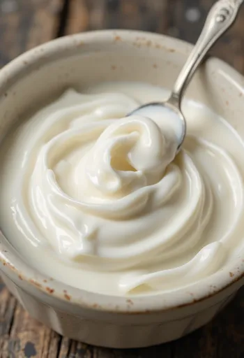 Creamy white sour cream in a small ceramic bowl
