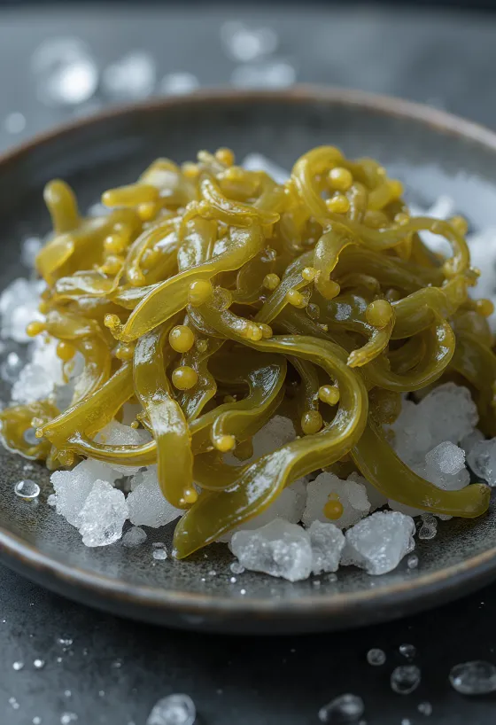 Dried Bladderwrack seaweed with visible air bladders.
