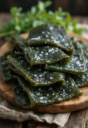 Thick sheet of dried Kombu kelp showing natural white residue.