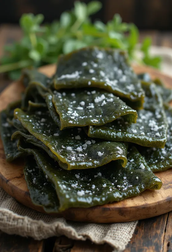 Thick sheet of dried Kombu kelp showing natural white residue.