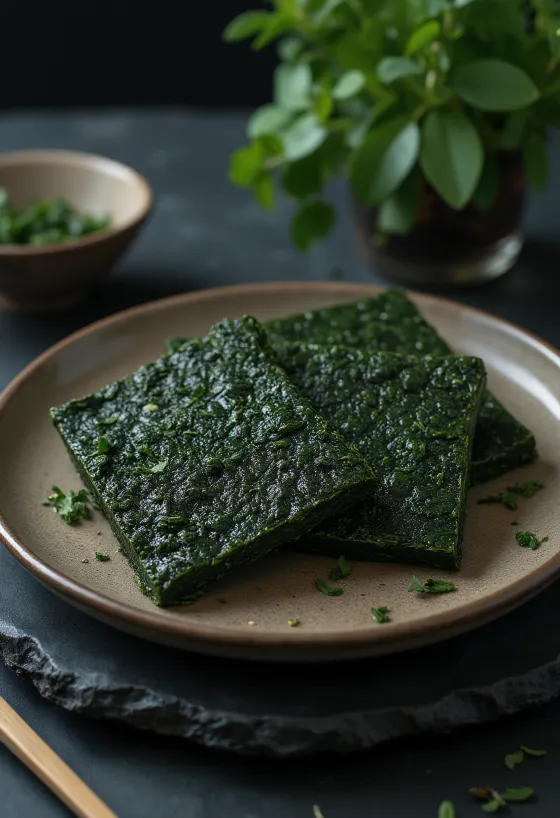 Crisp green Nori seaweed sheets.