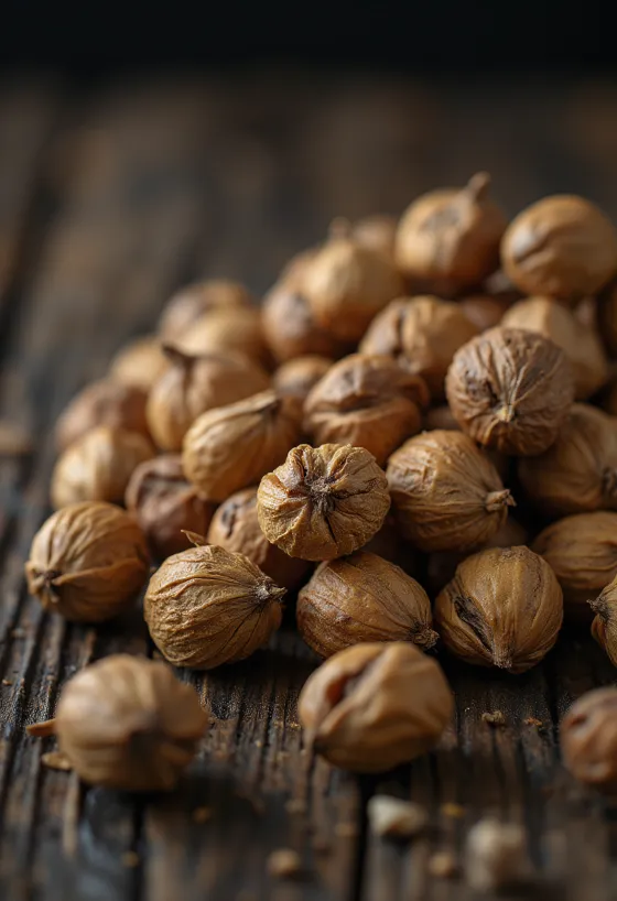 Peeled tiger nuts (chufa) in a pile on white background