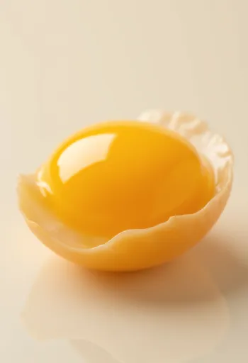 Separated raw egg yolks in a glass bowl on wood