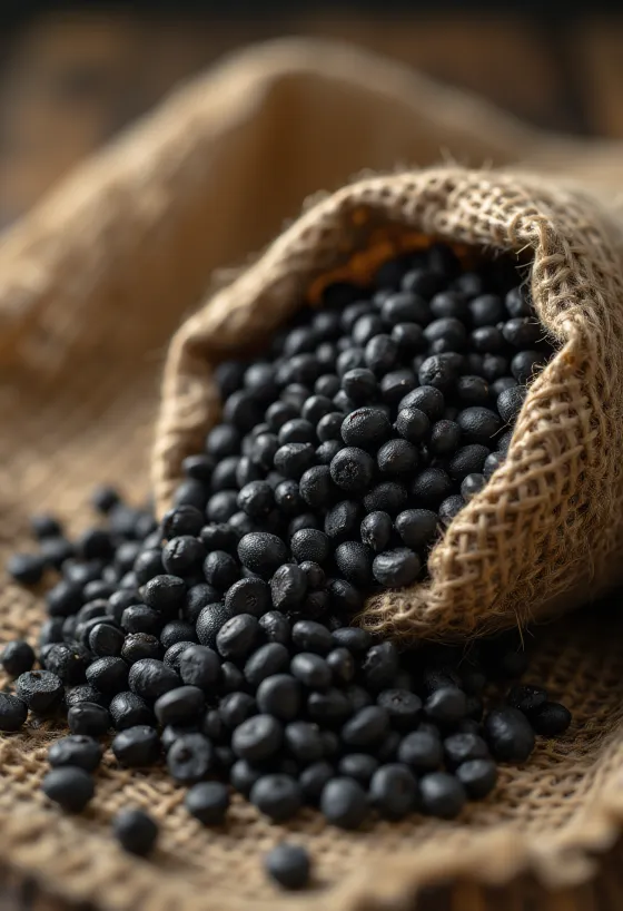 Dried urad dal (black gram) seeds with detailed texture