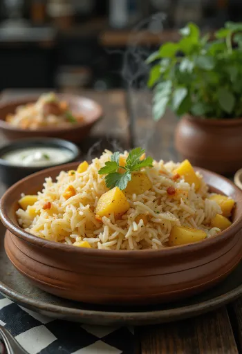Potato Biryani served in a bowl with spicy rice and potatoes