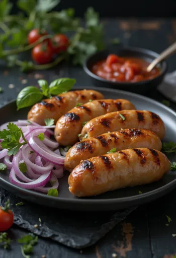 Cevapcici served with ajvar and bread