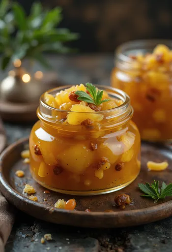 Sweet & Sour Pineapple Chutney served in a jar
