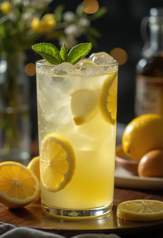 Homemade lemonade with fresh mint and lemon slices