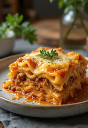 Classic lasagne served with fresh basil