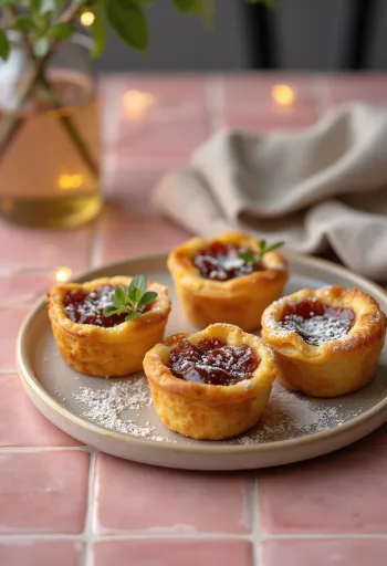 Small, golden baked Portuguese cheese tarts dusted with sugar