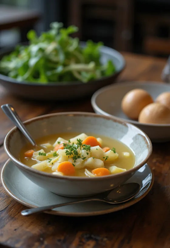 Vegan kohlrabi soup served