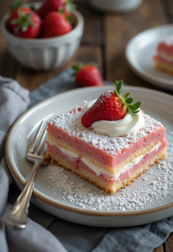 Strawberry sponge slice served