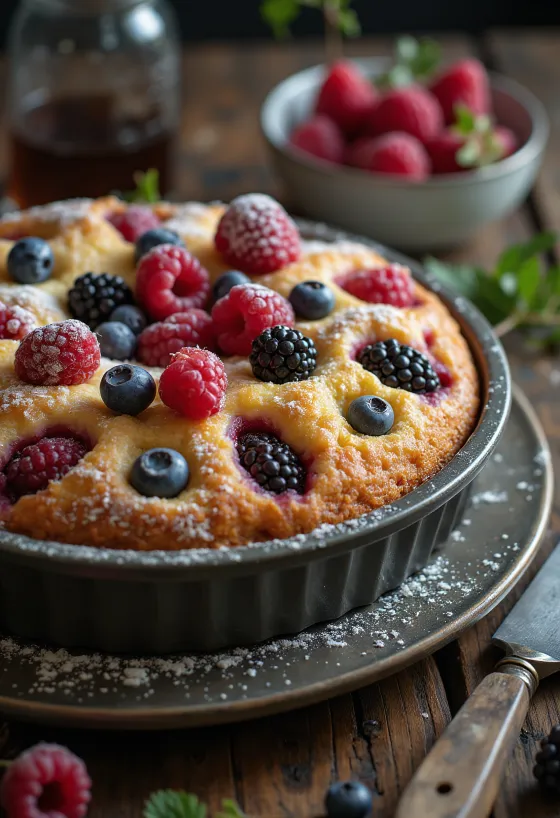 Forest fruit cake served