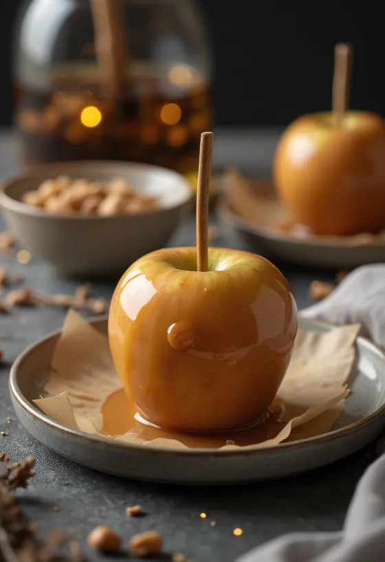 Toffee apple with golden, crunchy coating