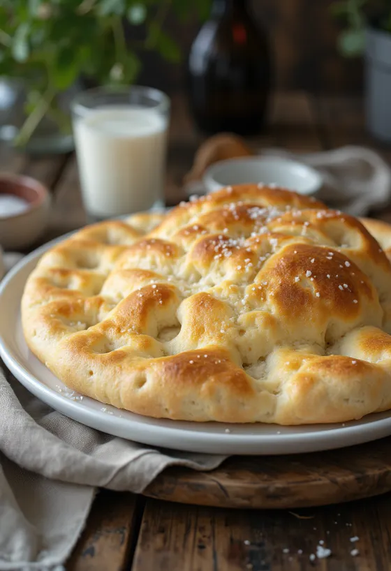 Soft creamy focaccia served