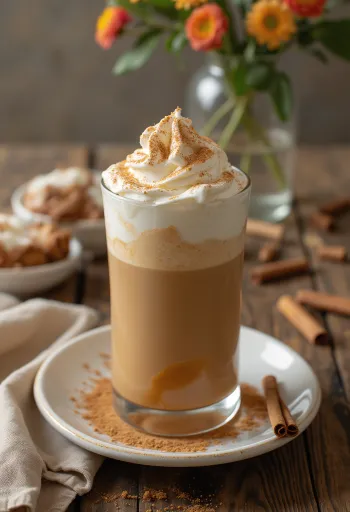 Mug of warm milk with butterscotch foam and cinnamon dust