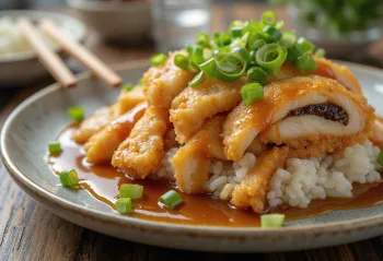 Garlic miso stuffed katsudon freshly served