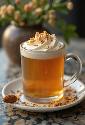 Honey and almond cider served in a glass