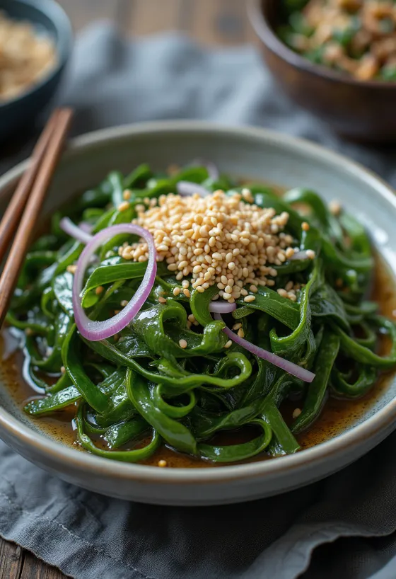 Miyeok Muchim, fresh seaweed salad served with sesame seeds and spices