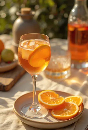 Orange Aperol cocktail served with an orange slice and ice