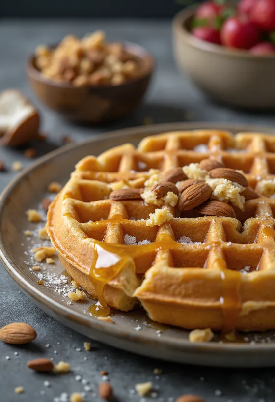 Wholemeal waffles with fruit and honey