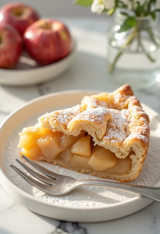 Homemade cake filled with soft cinnamon apples in crispy pastry