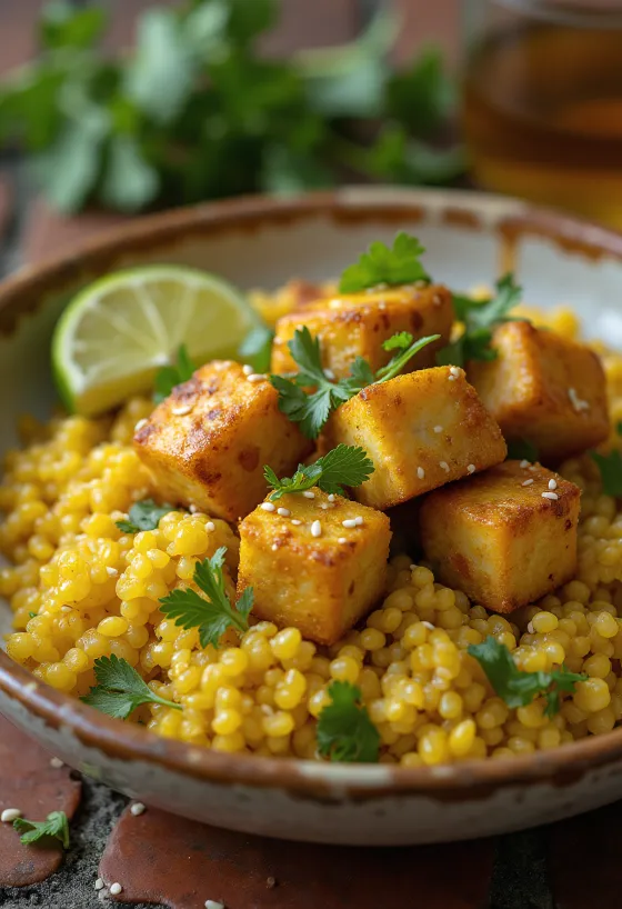 Crispy Lime Tofu with Curried Quinoa