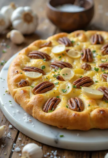 Rosemary, garlic & pecan focaccia served