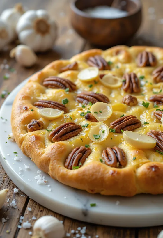 Rosemary, garlic & pecan focaccia served
