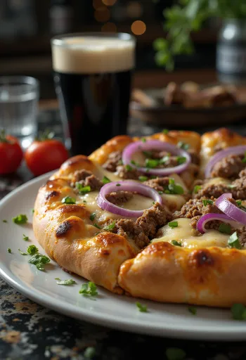 Irish beef pizza served