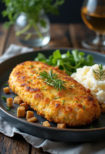 Pozharsky cutlet, Russian chicken patty with butter and breadcrumbs, served with mashed potato