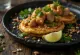 Satay pancake served with peanut chicken and coriander