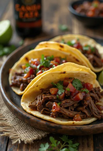 Beef Tacos with Tamarind Salsa served