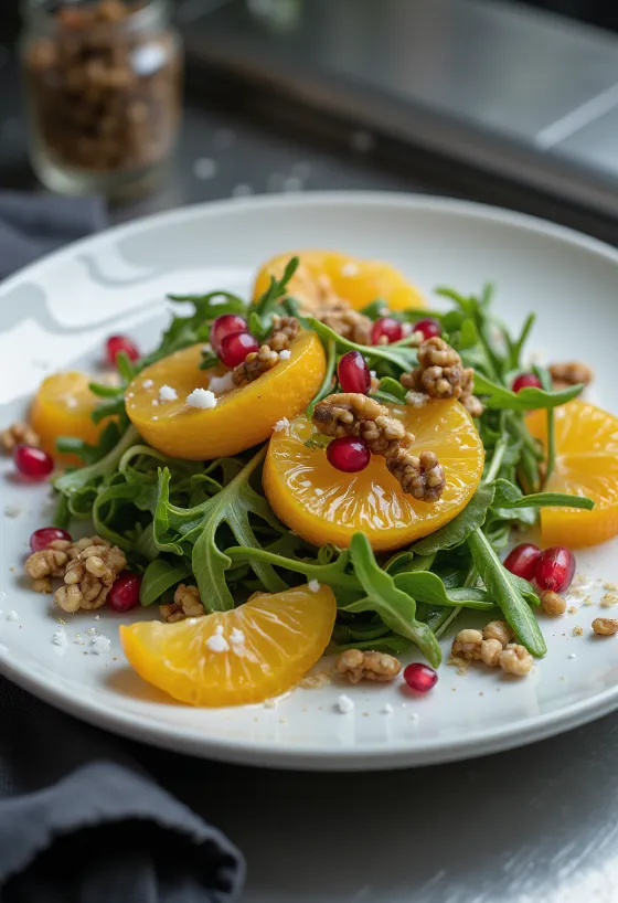 Vegan orange and walnut salad served