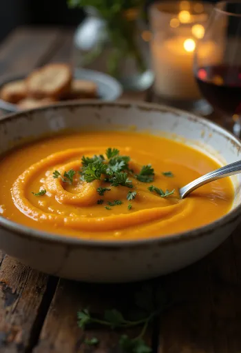 Ginger carrot soup with coconut milk and coriander