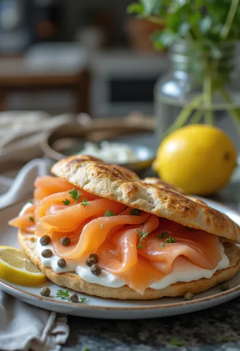Salmon pitta with fresh vegetables and creamy filling