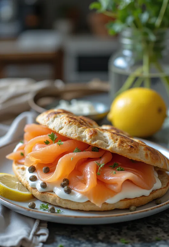 Salmon pitta with fresh vegetables and creamy filling