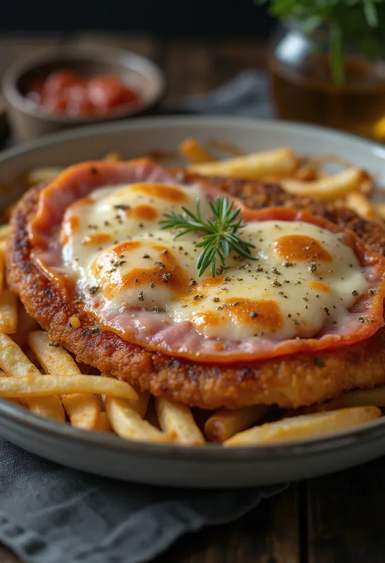 Milanesa napolitana with ham rich cheese tomato sauce and crispy breading