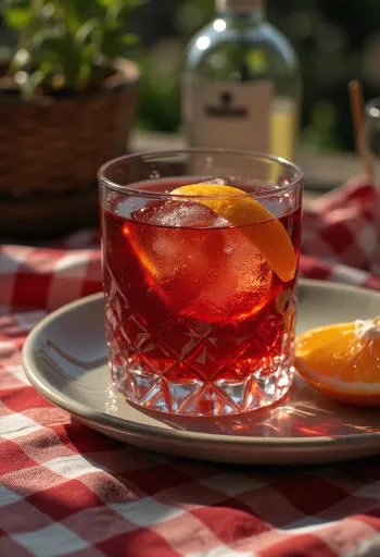 Negroni cocktail garnished with an orange slice