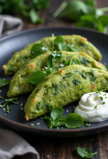 Spinach savoury pancakes served with fresh vegetables